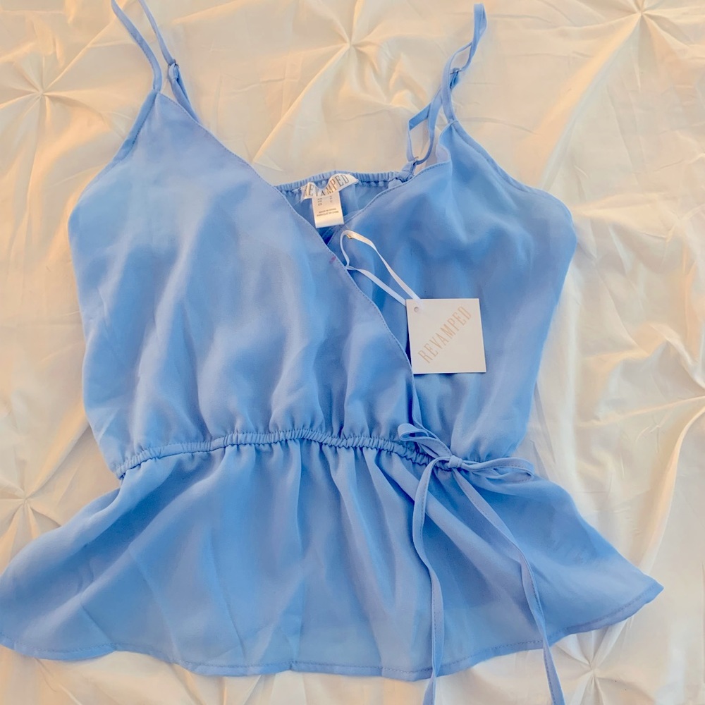 Revamped baby blue blouse; size small